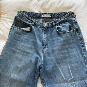 Zara Blue High Rise Jeans with Distressed Look